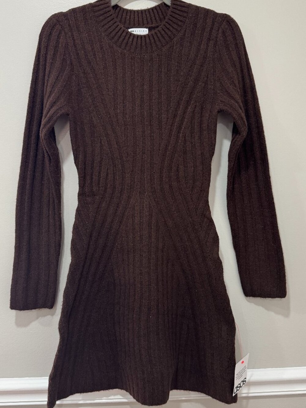 ASOS Design Espresso Brown Ribbed Sweater Dress NWT XS